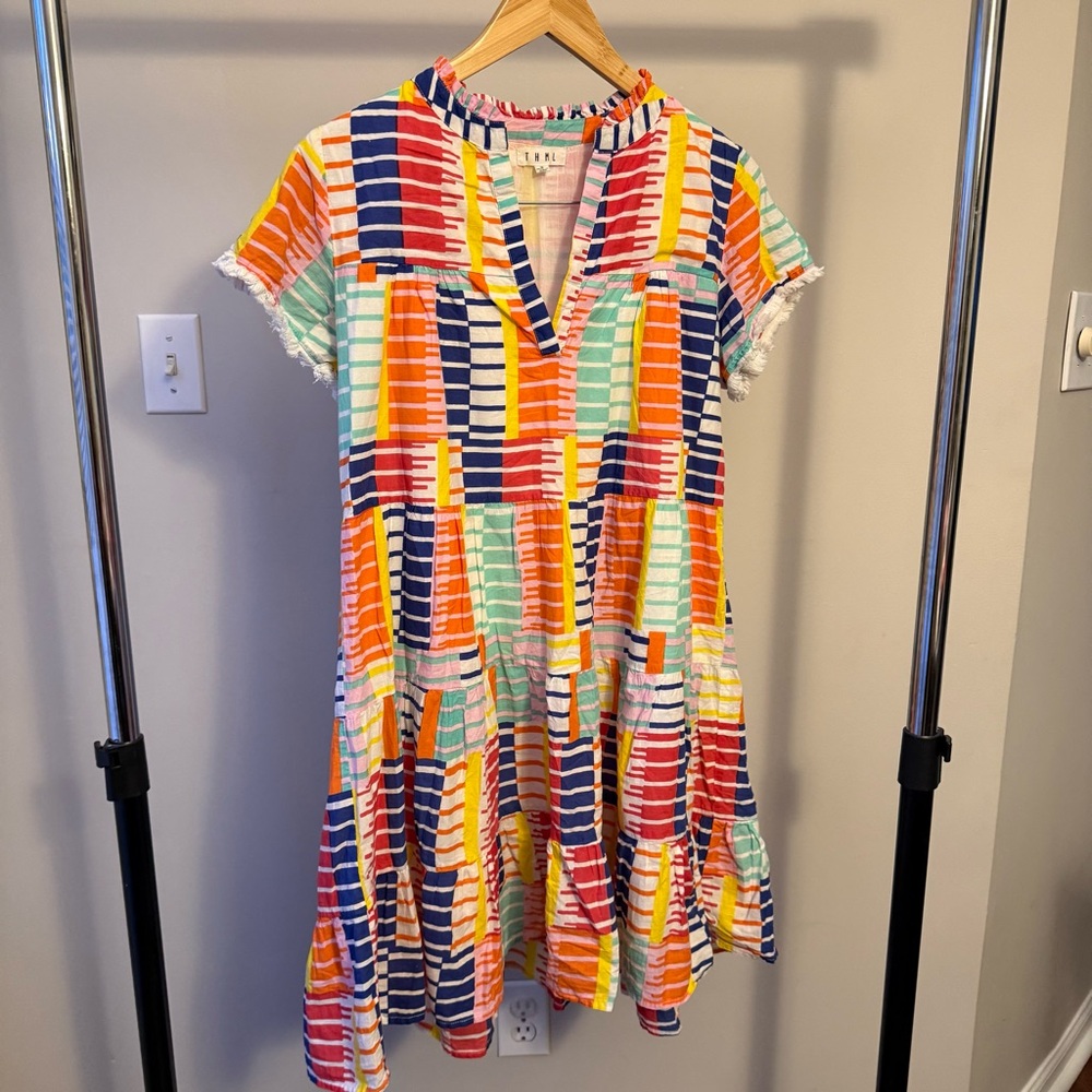 THML Multi Color Women’s Dress Hi-Lo with Fringe Accents Sz Medium